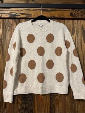 J.Crew Cream Polka Dot Sweater Size L Cozy Textured Pullover